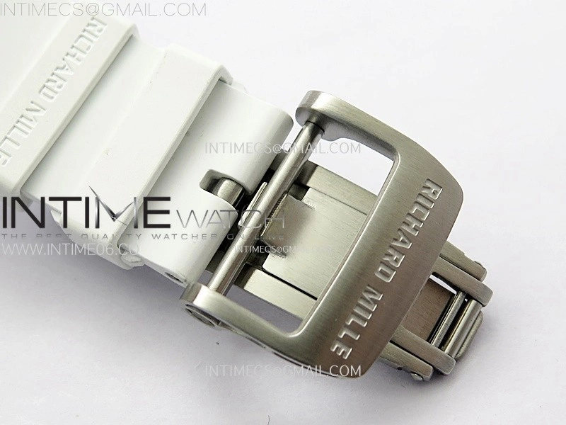 RM011 Titanium Case White Ceramic Bezel Chronograph KUF Best Edition Skeleton Dial on White Rubber Strap A7750