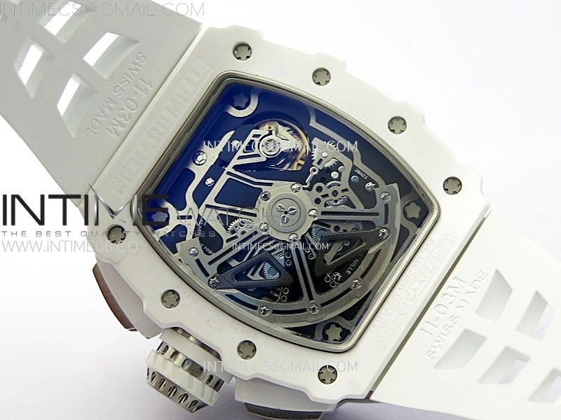 RM011 Titanium Case White Ceramic Bezel Chronograph KUF Best Edition Skeleton Dial on White Rubber Strap A7750