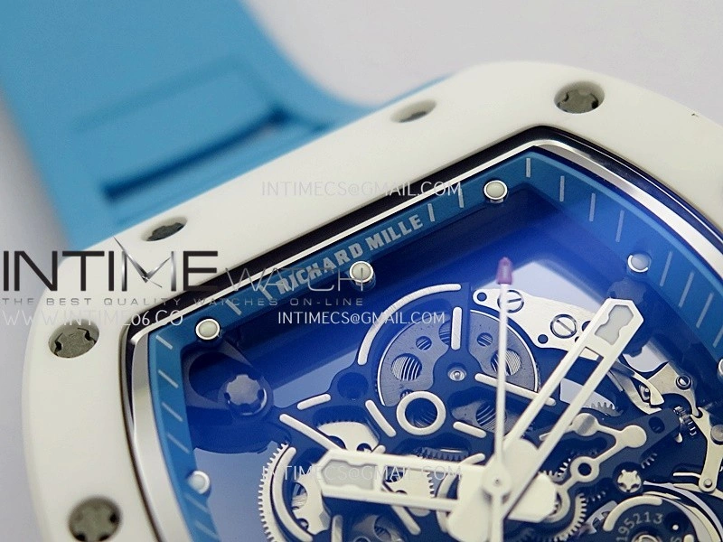 RM055 White Ceramic Blue Inner Bezel APSF 1:1 Best Edition On Blue Rubber Strap RMUL2 Super Clone