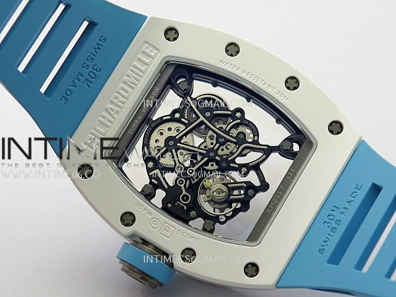 RM055 White Ceramic Blue Inner Bezel APSF 1:1 Best Edition On Blue Rubber Strap RMUL2 Super Clone