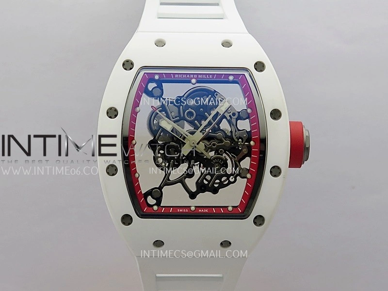 RM055 White Ceramic Red Inner Bezel APSF 1:1 Best Edition On White Rubber Strap RMUL2 Super Clone