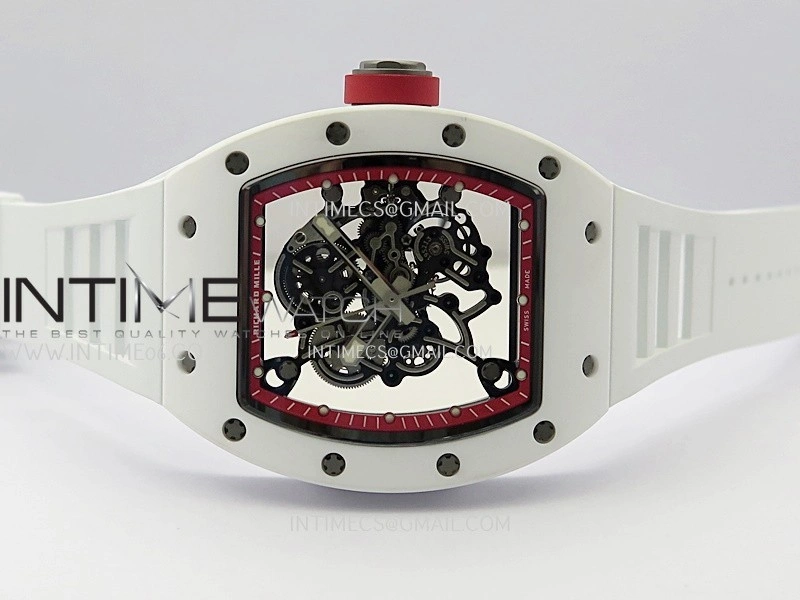 RM055 White Ceramic Red Inner Bezel APSF 1:1 Best Edition On White Rubber Strap RMUL2 Super Clone