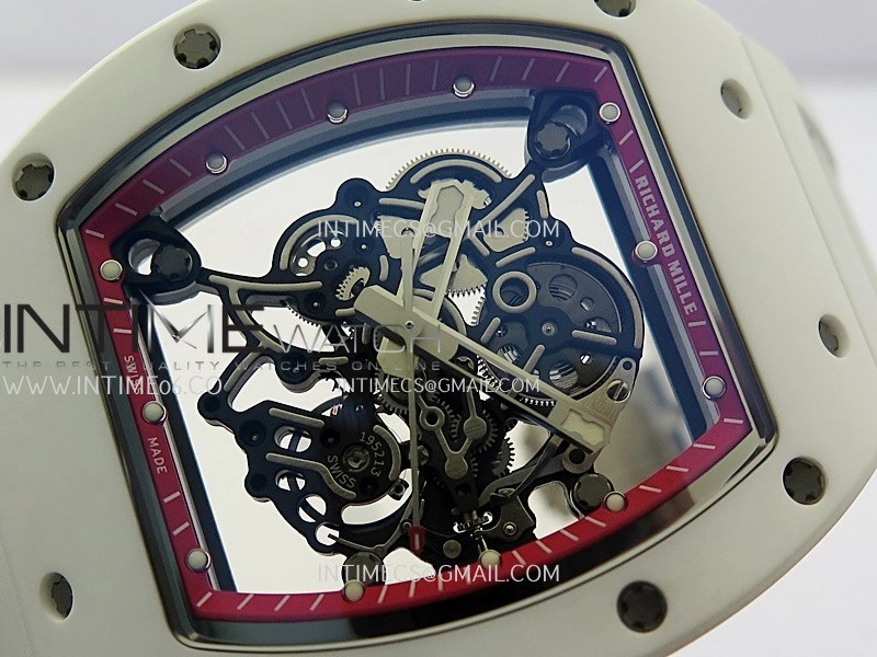 RM055 White Ceramic Red Inner Bezel APSF 1:1 Best Edition On White Rubber Strap RMUL2 Super Clone