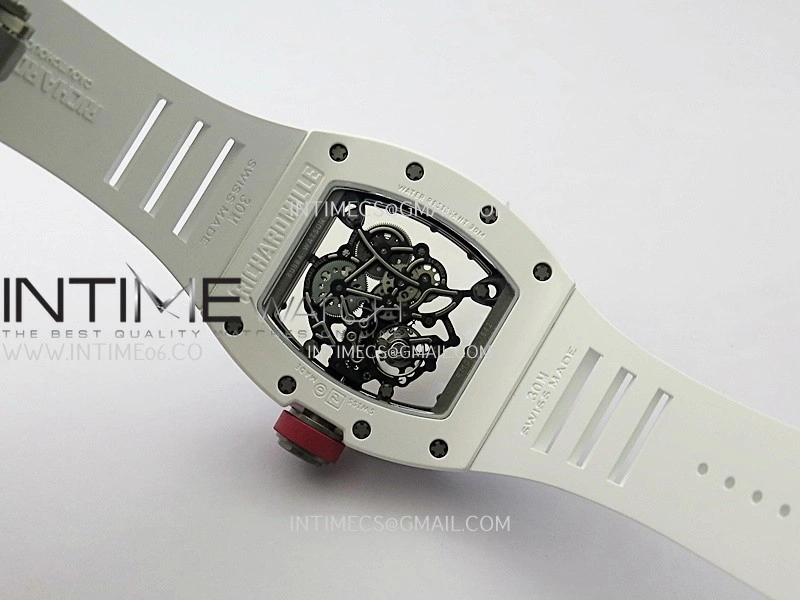 RM055 White Ceramic Red Inner Bezel APSF 1:1 Best Edition On White Rubber Strap RMUL2 Super Clone
