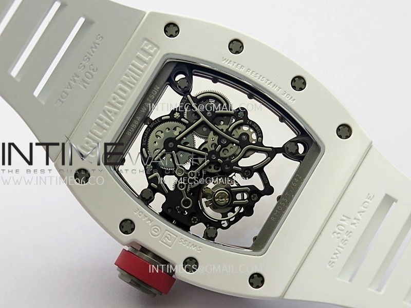 RM055 White Ceramic Red Inner Bezel APSF 1:1 Best Edition On White Rubber Strap RMUL2 Super Clone