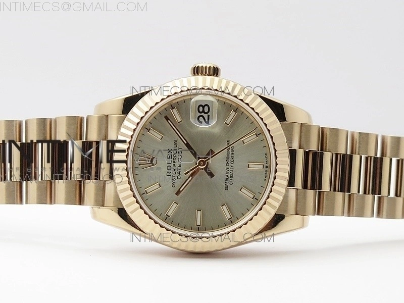 Datejust 31mm 278275 RG BP Best Edition Silver Sticks Markers Dial on RG President Bracelet