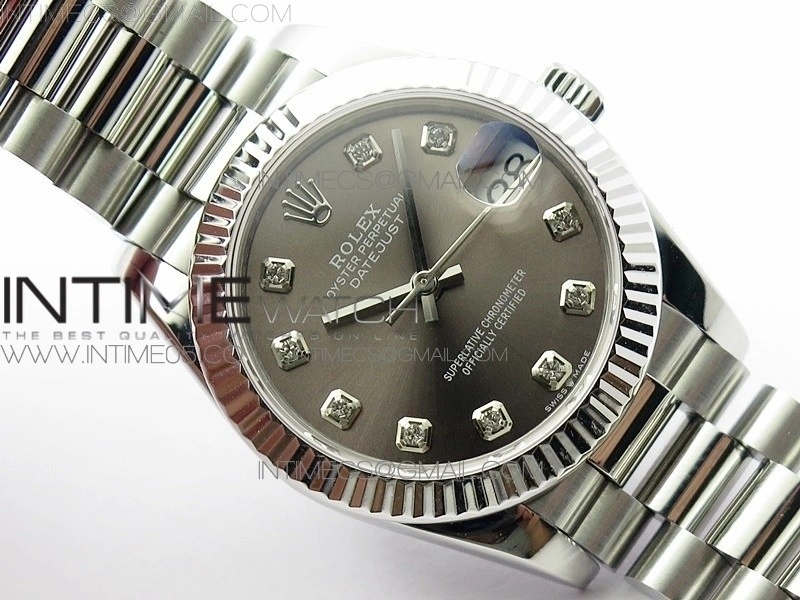 Datejust 31mm 278275 SS BP Best Edition Gray Crystals Markers Dial on SS President Bracelet