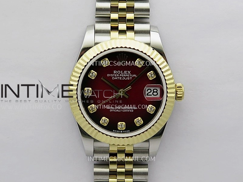DateJust 31mm 904L SS YG GMF Best Edition Red Ombre Dial On 904L SS YG Jubilee Bracelet A2824