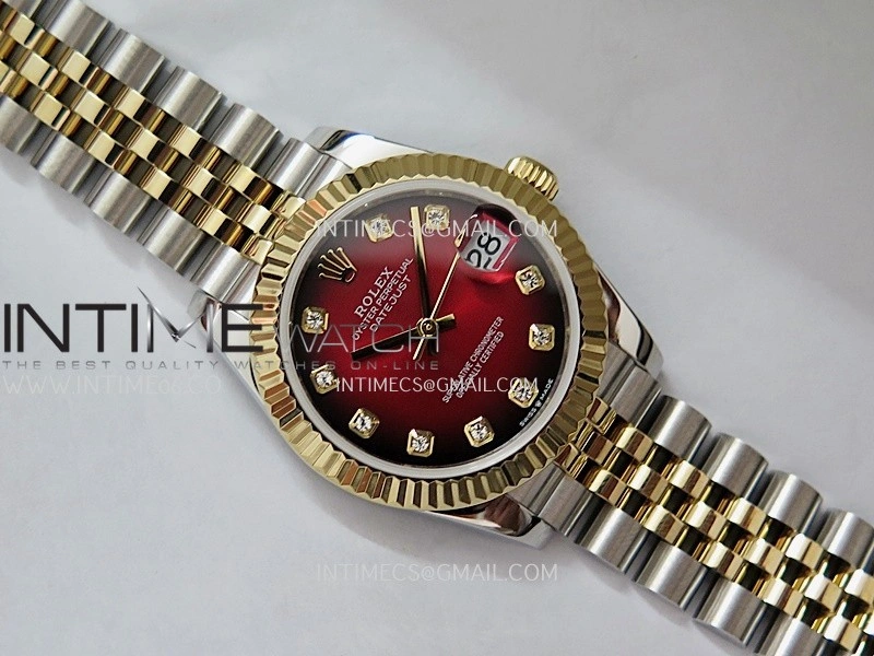 DateJust 31mm 904L SS YG GMF Best Edition Red Ombre Dial On 904L SS YG Jubilee Bracelet A2824