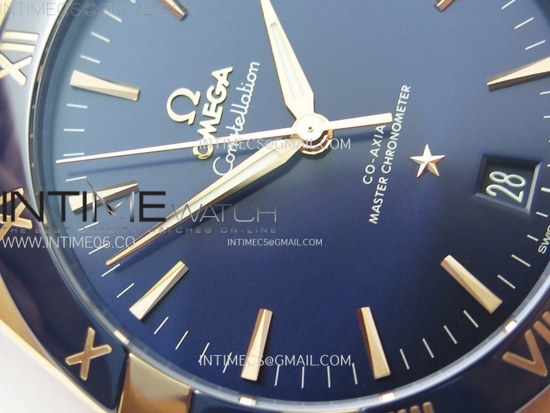 Constellation 41mm Blue Ceramic Bezel RG VSF 1:1 Best Edition Blue Dial on Blue Gummy Strap A8900