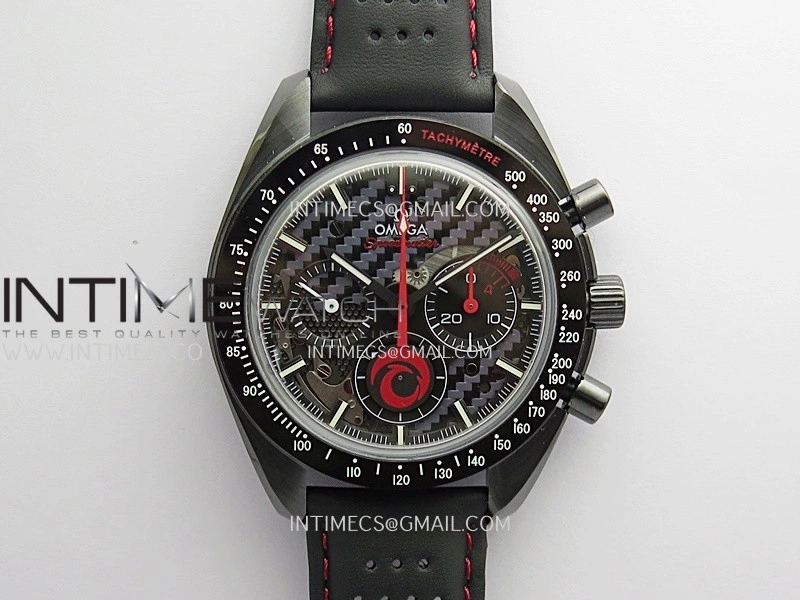 Speedmaster 44mm Ceramic SMF 1:1 Best Edition Carbon Skeleton Dial On Black Leather Strap A3869