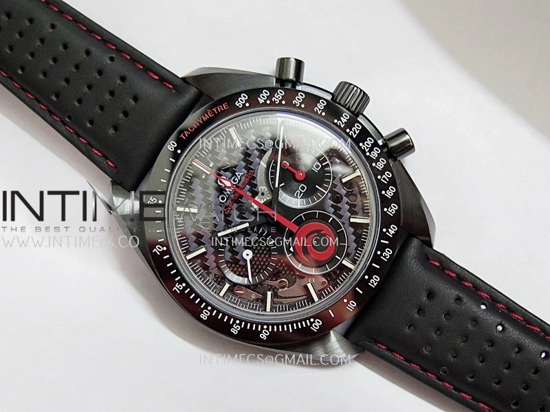 Speedmaster 44mm Ceramic SMF 1:1 Best Edition Carbon Skeleton Dial On Black Leather Strap A3869