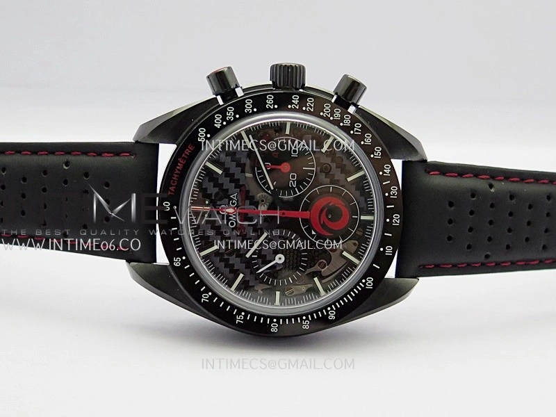 Speedmaster 44mm Ceramic SMF 1:1 Best Edition Carbon Skeleton Dial On Black Leather Strap A3869