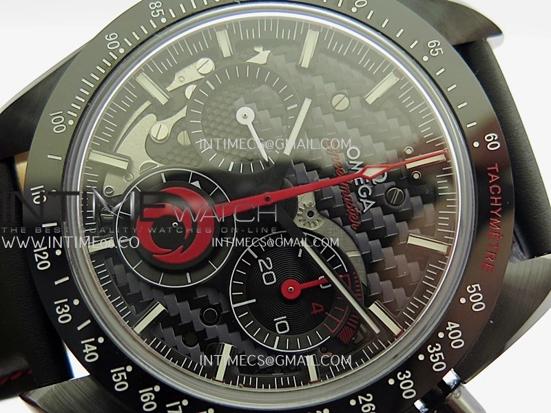 Speedmaster 44mm Ceramic SMF 1:1 Best Edition Carbon Skeleton Dial On Black Leather Strap A3869