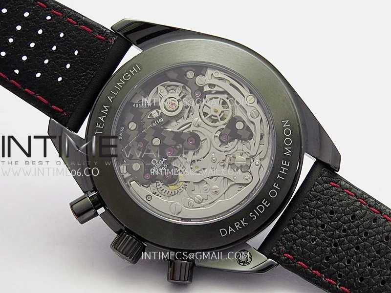 Speedmaster 44mm Ceramic SMF 1:1 Best Edition Carbon Skeleton Dial On Black Leather Strap A3869