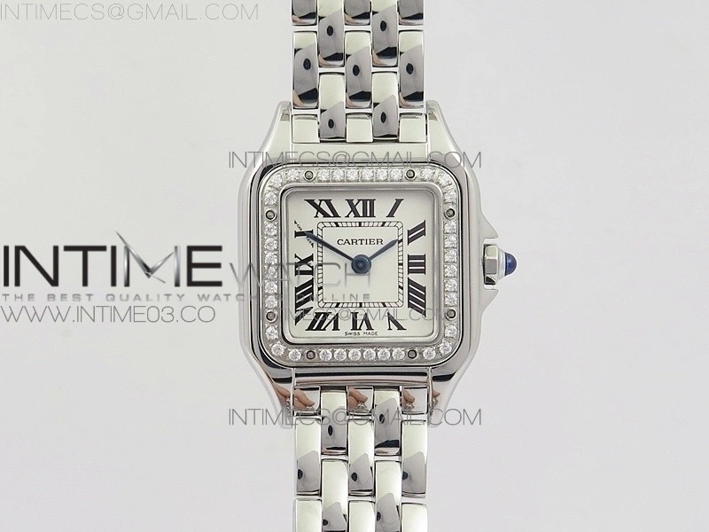 Panthère Secrete Ladies 22mm Diamond Bezel SS 8848F 1:1 Best Edition White Dial on SS Bracelet Ronda Quartz