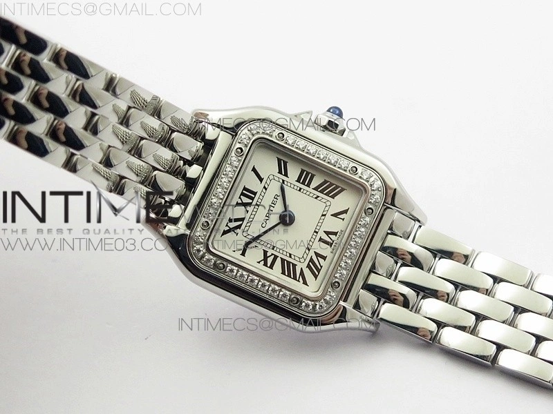 Panthère Secrete Ladies 22mm Diamond Bezel SS 8848F 1:1 Best Edition White Dial on SS Bracelet Ronda Quartz