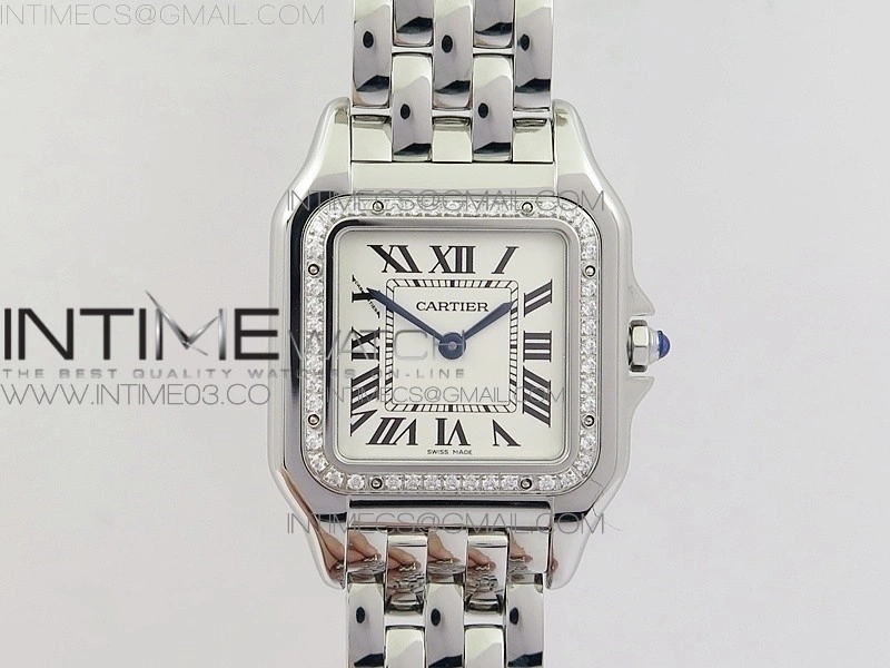 Panthère Secrete Ladies 27mm Diamond Bezel SS 8848F 1:1 Best Edition White Dial on SS Bracelet Ronda Quartz