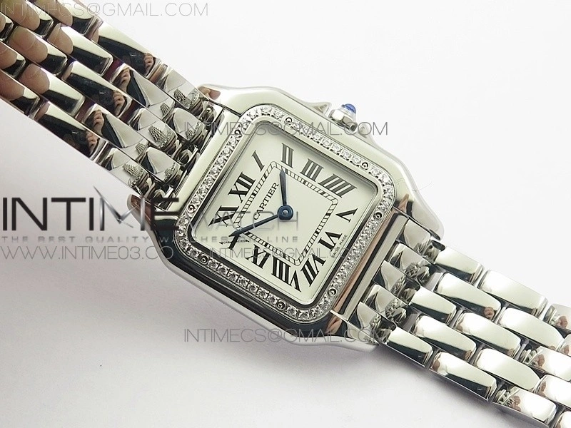 Panthère Secrete Ladies 27mm Diamond Bezel SS 8848F 1:1 Best Edition White Dial on SS Bracelet Ronda Quartz