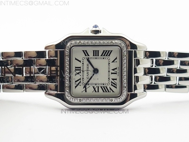 Panthère Secrete Ladies 27mm Diamond Bezel SS 8848F 1:1 Best Edition White Dial on SS Bracelet Ronda Quartz
