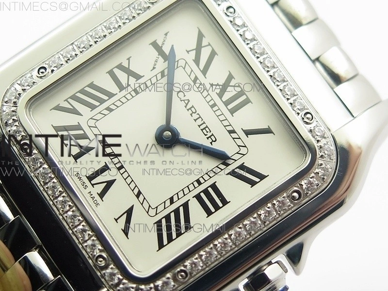 Panthère Secrete Ladies 27mm Diamond Bezel SS 8848F 1:1 Best Edition White Dial on SS Bracelet Ronda Quartz
