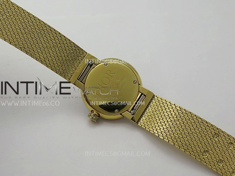 La D de Dior Satine 25mm Diamond Bezel YG 8848F 1:1 Best Edition Black Dial On YG bracelet Swiss Quartz