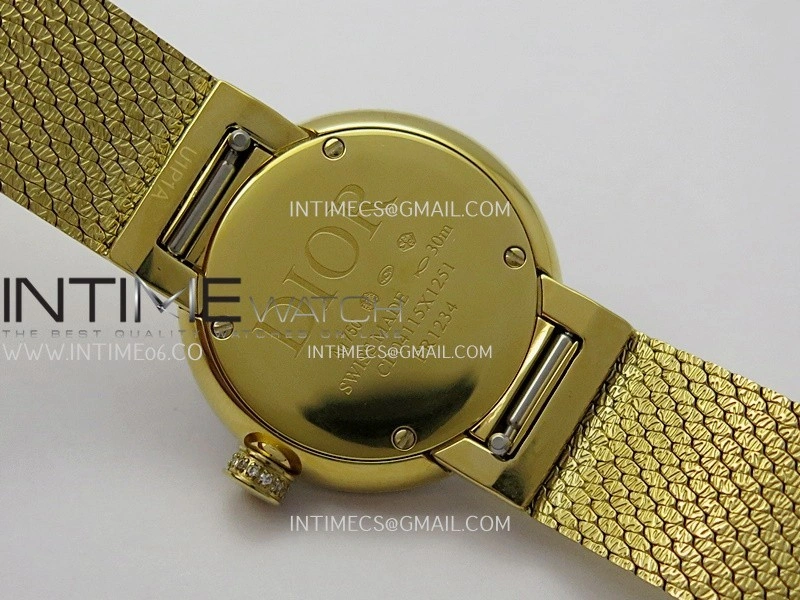 La D de Dior Satine 25mm Diamond Bezel YG 8848F 1:1 Best Edition Black Dial On YG bracelet Swiss Quartz
