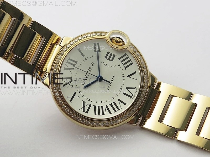 Ballon Bleu 36mm Diamonds Bezel RG 3KF 1:1 Best Edition White Textured Dial on SS Bracelet A076