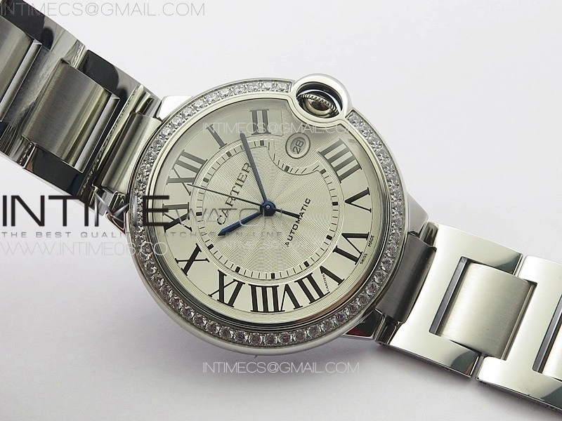 Ballon Bleu 42mm Diamonds Bezel SS 3KF 1:1 Best Edition White Texture Dial on SS Bracelet A2824