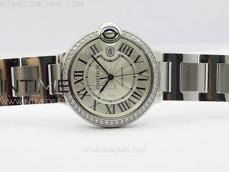 Ballon Bleu 42mm Diamonds Bezel SS 3KF 1:1 Best Edition White Texture Dial on SS Bracelet A2824