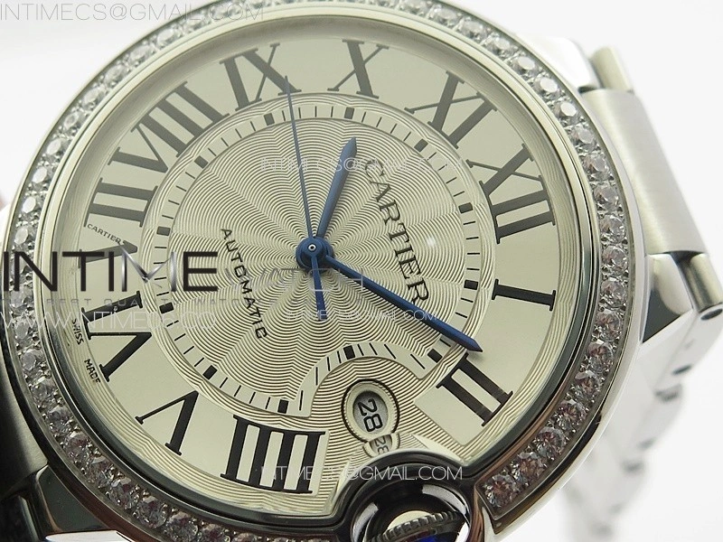 Ballon Bleu 42mm Diamonds Bezel SS 3KF 1:1 Best Edition White Texture Dial on SS Bracelet A2824