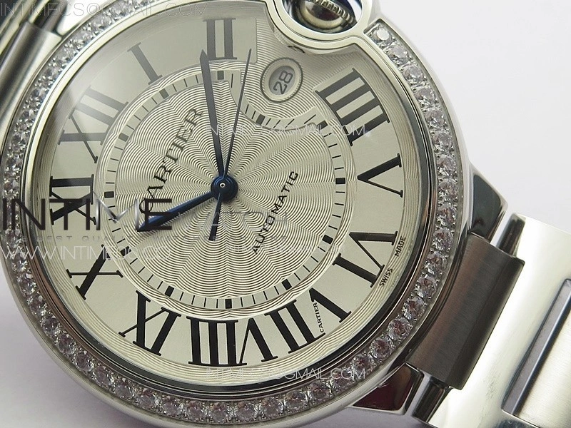 Ballon Bleu 42mm Diamonds Bezel SS 3KF 1:1 Best Edition White Texture Dial on SS Bracelet A2824