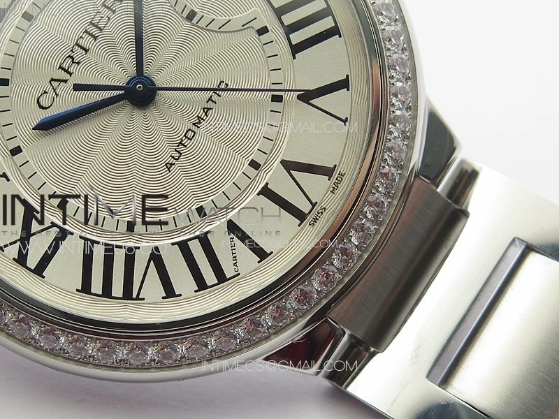 Ballon Bleu 42mm Diamonds Bezel SS 3KF 1:1 Best Edition White Texture Dial on SS Bracelet A2824
