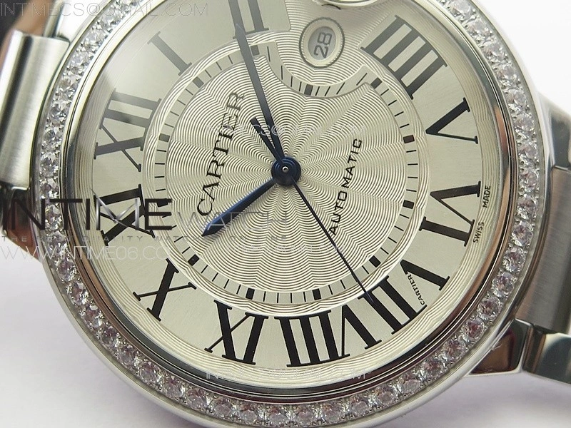 Ballon Bleu 42mm Diamonds Bezel SS 3KF 1:1 Best Edition White Texture Dial on SS Bracelet A2824