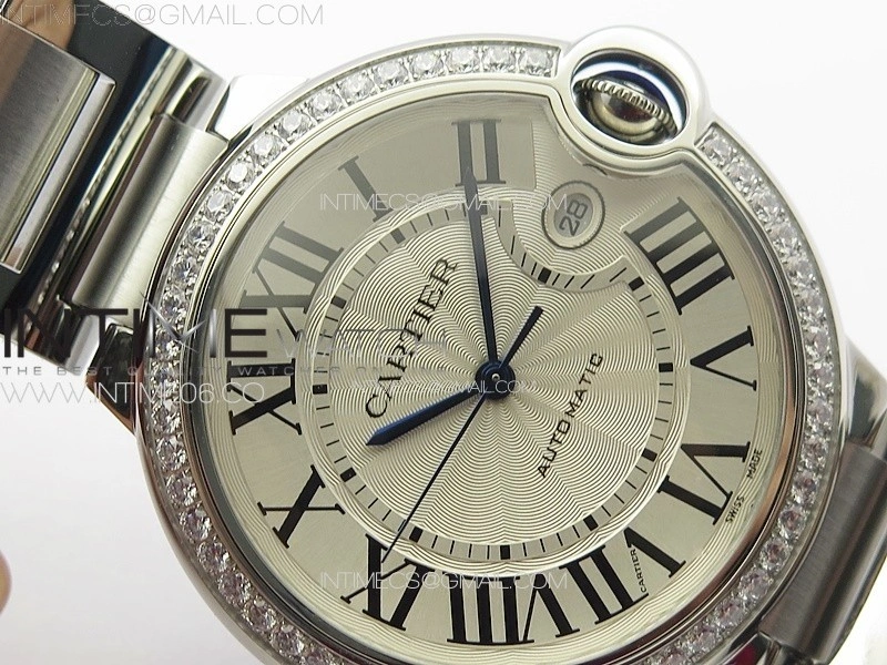 Ballon Bleu 42mm Diamonds Bezel SS 3KF 1:1 Best Edition White Texture Dial on SS Bracelet A2824