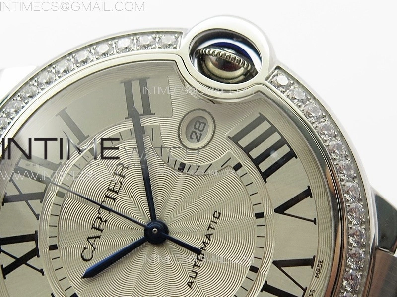 Ballon Bleu 42mm Diamonds Bezel SS 3KF 1:1 Best Edition White Texture Dial on SS Bracelet A2824