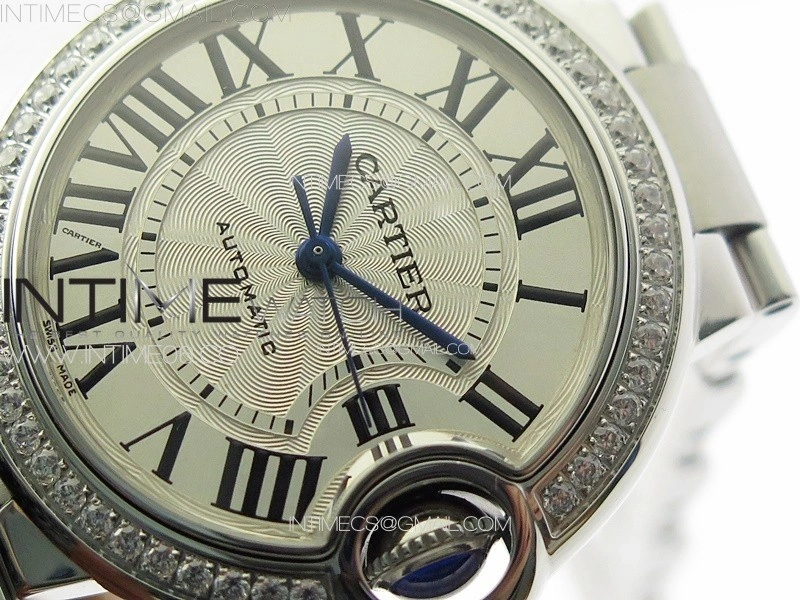 Ballon Bleu 33mm Diamonds Bezel SS 3KF 1:1 Best Edition White Textured Dial on SS Bracelet A076