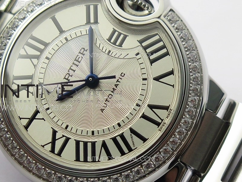 Ballon Bleu 33mm Diamonds Bezel SS 3KF 1:1 Best Edition White Textured Dial on SS Bracelet A076