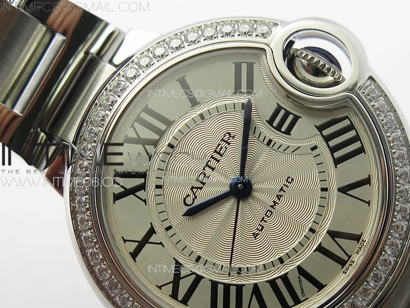 Ballon Bleu 33mm Diamonds Bezel SS 3KF 1:1 Best Edition White Textured Dial on SS Bracelet A076