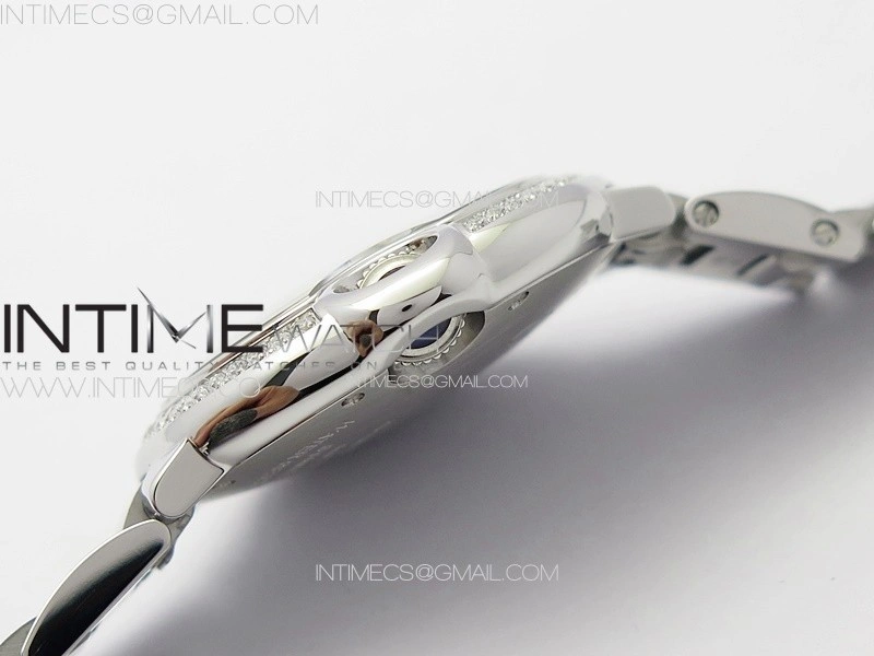 Ballon Bleu 33mm Diamonds Bezel SS 3KF 1:1 Best Edition White Textured Dial on SS Bracelet A076