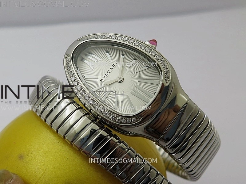 Serpenti 35mm Diamonds Bezel SS BVF 1:1 Best Edition Silver Dial on SS Bracelet Ronda Quartz