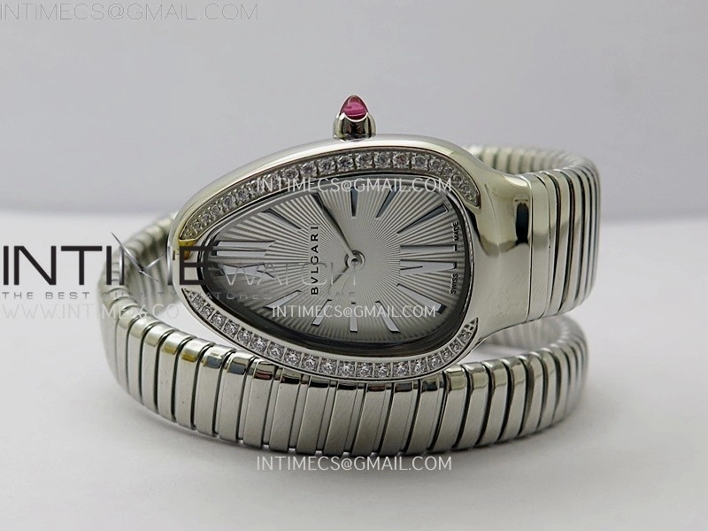 Serpenti 35mm Diamonds Bezel SS BVF 1:1 Best Edition Silver Dial on SS Bracelet Ronda Quartz