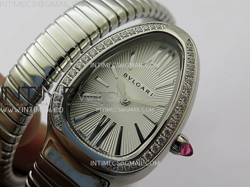 Serpenti 35mm Diamonds Bezel SS BVF 1:1 Best Edition Silver Dial on SS Bracelet Ronda Quartz
