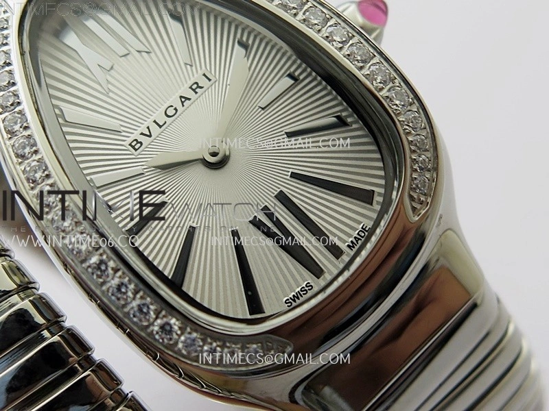 Serpenti 35mm Diamonds Bezel SS BVF 1:1 Best Edition Silver Dial on SS Bracelet Ronda Quartz