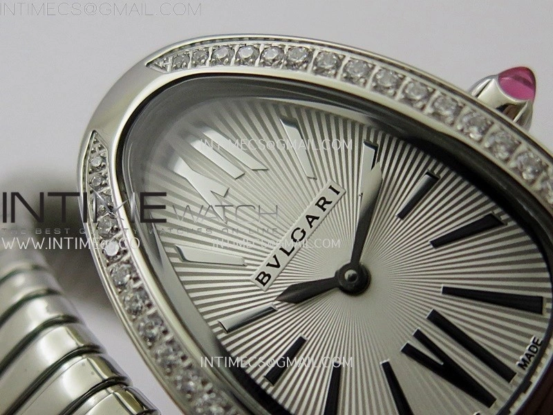 Serpenti 35mm Diamonds Bezel SS BVF 1:1 Best Edition Silver Dial on SS Bracelet Ronda Quartz