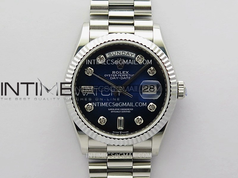 Day Date 128239 36mm KF 1:1 Best Edition Blue Ombre Dial Ctystal Marker On President Bracelet A2836