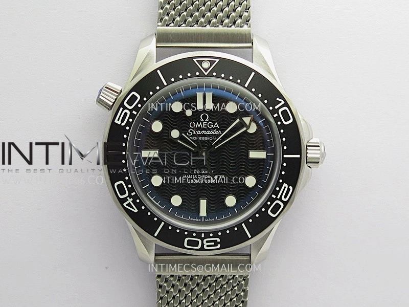 Seamaster 300M Diver 42mm SS ORF Best Edition Black Wave Texture Dial On Mesh Bracelet Super Clone 8806