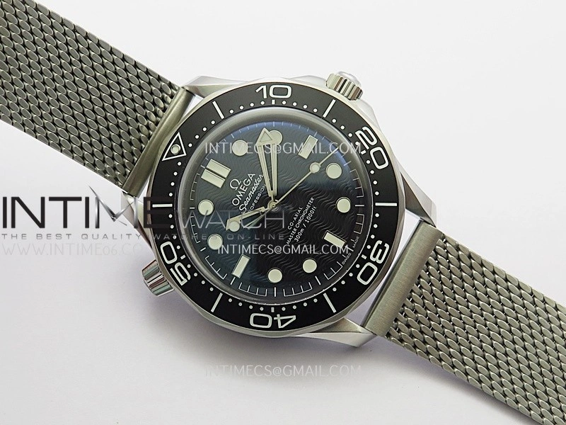 Seamaster 300M Diver 42mm SS ORF Best Edition Black Wave Texture Dial On Mesh Bracelet Super Clone 8806