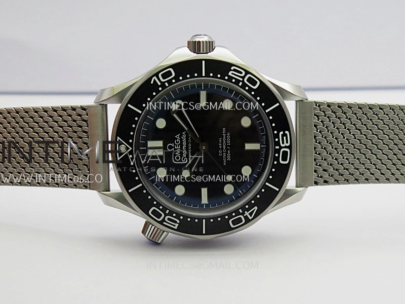 Seamaster 300M Diver 42mm SS ORF Best Edition Black Wave Texture Dial On Mesh Bracelet Super Clone 8806