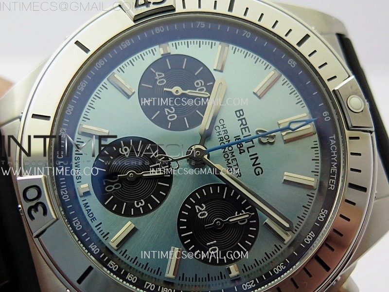 Chronomat B01 42mm SS TF 1:1 Best Edition Ice Blue Dial Black Subdial on Black Rubber Strap A7750